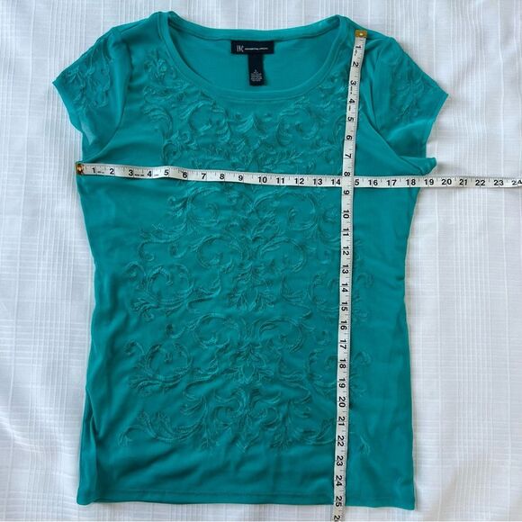 INC International Concepts Embroidered Overlay Teal Green Top Blouse SZ L - Picture 7 of 9
